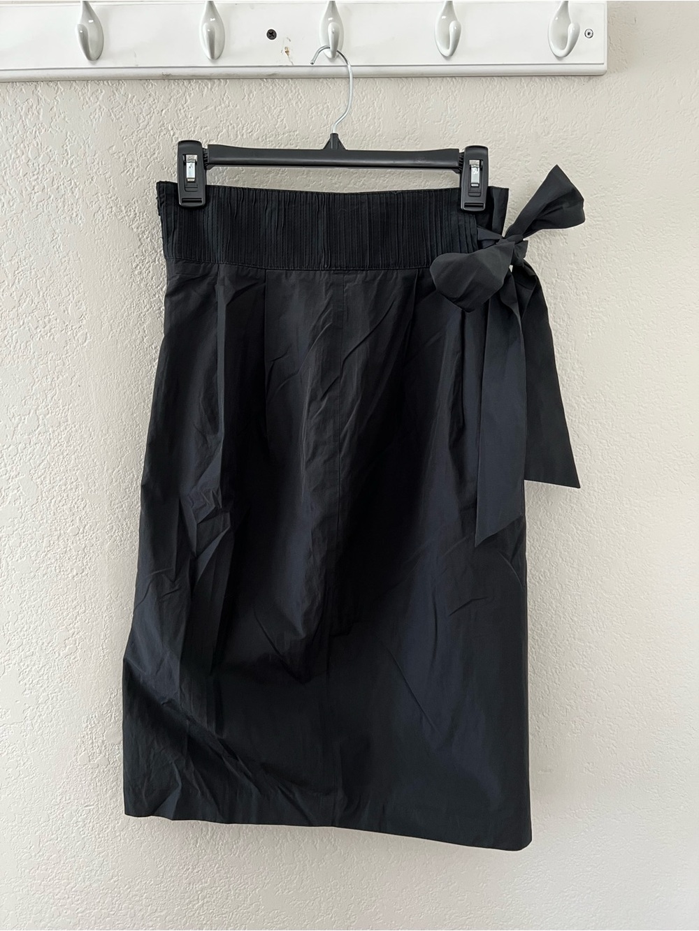 Stella & Jamie Black Tie-Waist Cotton Blend Midi Skirt - Size M